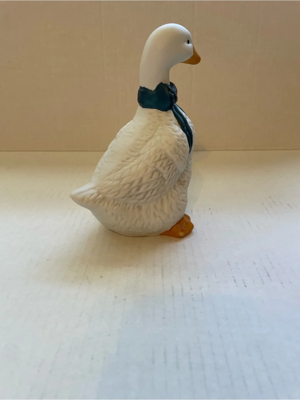Vintage ceramic goose with blue bow 90s decor aesthetic